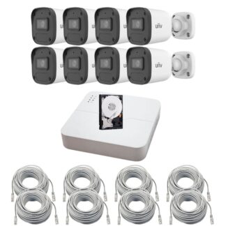 Sistem supraveghere IP Uniview, 8 camere, 4MP, PoE, IR 30m, Microfon, DVR 8 canale, Accesorii montaj [1]