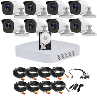 Sistem supraveghere Hikvision HiWatch, Functii inteligente, 8 camere, 5MP, IR 20m, DVR 8 canale, Accesorii montaj incluse, HDD 1TB [1]