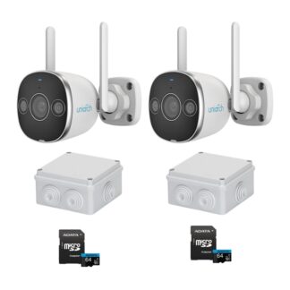 Sistem supraveghere Wi-Fi Uniarch, 2 camere, 3MP, IR 20m, Lumina alba 10m, Audio bidirectional, Doze montaj, Card MicroSD 64GB