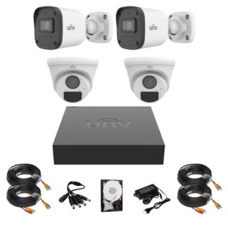 Sistem supraveghere complet Uniview, 2 camere de exterior, 2 camere de interior, 2MP, IR 20m, microfon, DVR, Accesorii montaj [1]