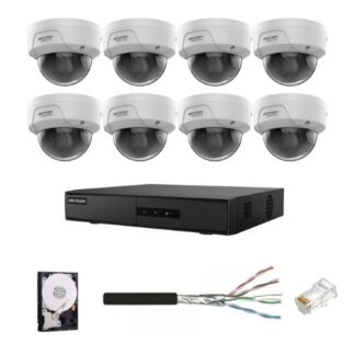 Sistem supraveghere IP Hikvision HiWatch, 8 camere, 4MP, PoE, IR 30m, NVR PoE, Accesorii montaj [1]