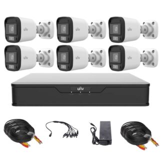 Sistem de supraveghere Uniview, 6 camere, 5MP, Lumina Alba 20m, DVR, Accesorii pentru montaj