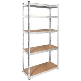 Raft metalic depozitare, 5 polite MDF reglabile, 175 kg/polita, 180 cm inaltime, asamblare push-in, argintiu  Rebel RB-1250