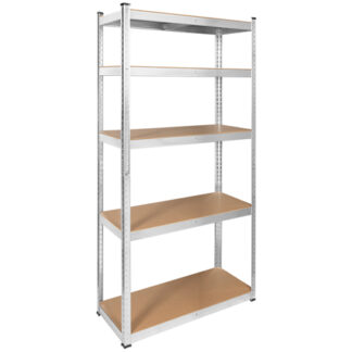 Raft metalic depozitare, 5 polite MDF reglabile, 150 kg/polita, 180 cm inaltime, asamblare push-in, argintiu  Rebel RB-1251