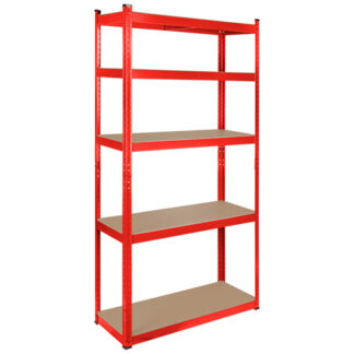 Raft metalic depozitare, 5 polite MDF reglabile, 150 kg/polita, 180 cm inaltime, asamblare push-in, rosu  Rebel RB-1251R