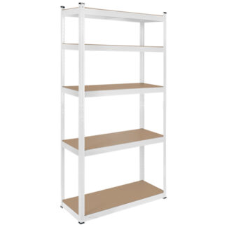 Raft metalic alb, 5 polite reglabile MDF, 150 kg/polita, 180 cm inaltime, asamblare push-in - Rebel RB-1251W