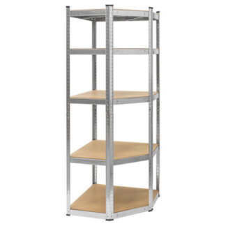 Raft metalic de colt, 5 polite MDF reglabile, 175 kg/polita, 180 cm inaltime, asamblare push-in, argintiu  Rebel RB-1254