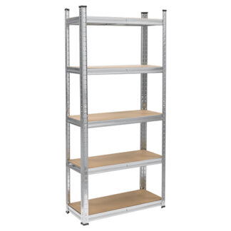 Raft metalic depozitare, 5 polite MDF reglabile, 150 kg/polita, 150 cm inaltime, asamblare push-in, argintiu  Rebel RB-1255