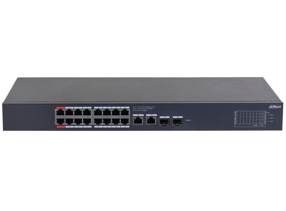 Switch Dahua CS4220-16GT-240, 20 porturi, 16x PoE Gb, 2x RJ45 Gb, 2x SFP Gb, 240 W, cu management [1]