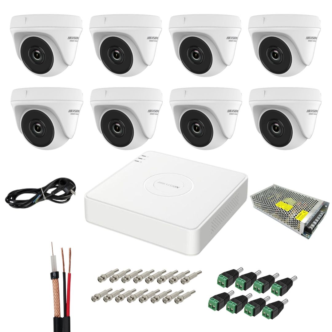 Sistem de supraveghere Hikvision Hiwatch cu functii inteligente, 8 camere, 5MP, Infrarosu 20m, DVR, Accesorii montaj incluse, Vizualizare imagini pe mobil [1]