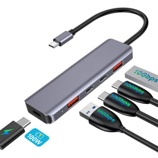 Hub Platinet 5 in 1, 10 Gbs usb-c, pd 100W, aluminiu platinet, PMH28 [1]