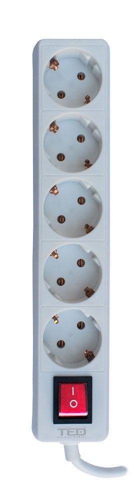 Prelungitor Ted Electric, 3 metri 5 prize schuko + intrerupator cablu 3x1,5mm ALB (1/40) TED006394 NEW [1]