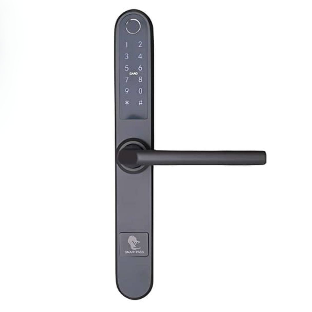 Incuietoare smart MONACO TITAN pentru usa lemn sau PVC, pentru casa/hoteluri, amprenta, cod PIN, card RFID, Bluetooth, WiFi, cheie mecanica si control vocal Alexa, SMP-MONACO-1TT-TI [1]