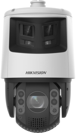 Camera supraveghere IP Hikvision TandemVu Speed Dome 6MP + 4MP AcuSense ColorVu, IR 200m, lumina alba 30m, lentila panoramica 2.8mm + varifocala 5.9-188.8mm, zoom optic 32x, alarma audio-vizuala, Hi-PoE, microSD 256GB - DS-2SE7C432MWG-EB/26(F0)