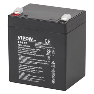 Acumulator stationar AGM VRLA VIPOW 12V 4Ah, baterie plumb acid etansa pentru UPS, alarma, CCTV, interfon, borne F1