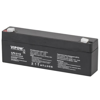 Acumulator stationar AGM VRLA VIPOW 12V 2.2Ah, baterie plumb acid etansa pentru UPS, alarma, CCTV, interfon, borne F1