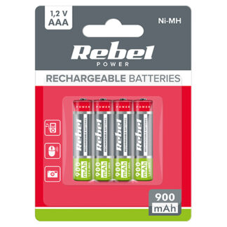 Acumulatori Ni-MH AAA R3 REBEL 900mAh, set 4 bucati, baterii reincarcabile pentru dispozitive electronice