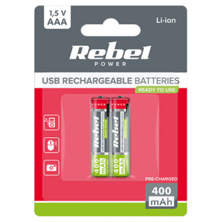 Acumulatori Rebel Power,  li-ion AAA R3 400mAh USB-C blister 2, BAT2015 [1]