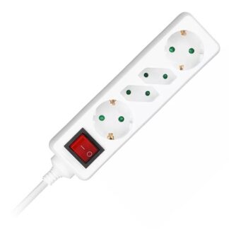 Prelungitor  V-tac, 4 cai cu intrerupator, 1.5 m, 3G1.5 mm², alb, SKU-8770 [1]