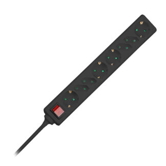 Prelungitor V-tac, 8 cai cu intrerupator, 1.5 m, 3G1.5 mm², negru, SKU-8773 [1]