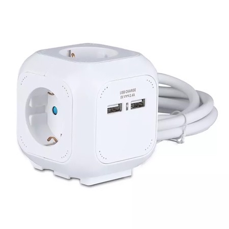 Prelungitor V-tac, cubic 4 cai 16A + 2 USB 2.1A, 3x1.5mm, 1.4 m, SKU-8800 - imagine 2
