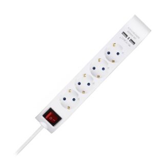 Prelungitor V-tac, 5 cai cu intrerupator si 2 porturi USB, 1.4 m, 3G1.5 mm², SKU-8808 [1]