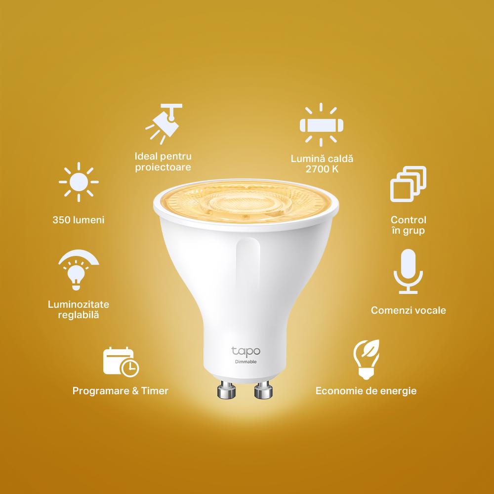 Bec smart TP-Link Tapo L610, LED WiFi GU10, lumina calda 2700K, 350 lumeni, intensitate reglabila, Alexa si Google Assistant - imagine 4