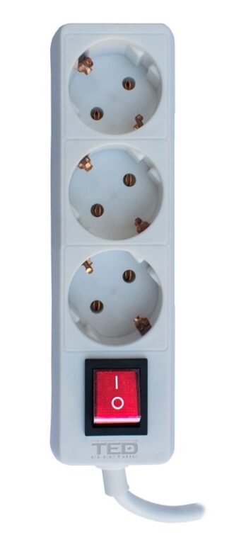 Prelungitor 5 metri cu 3 Schuko, Cablu 3x 1.5mm, Culoare Alb, Putere 3680W 16A, TED Electric TED005243 [1]