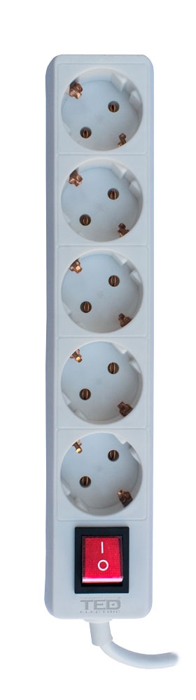Prelungitor TED Electric, 5 metri cu 5 Schuko, Cablu 3x 1.5mm, Culoare Alb, Putere 3680W 16A, TED003850 [1]