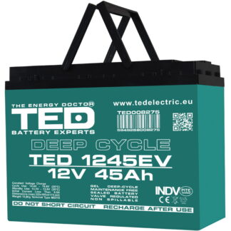 Acumulator TED Electric,  AGM VRLA 12V 45Ah Deep Cycle Dimensiuni 222 x 105 x 175 mm Pentru Vehicule Electrice M5 - X00003288