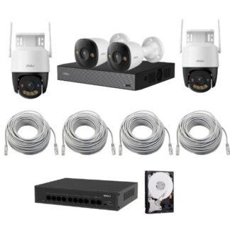 Kit supraveghere IP IMOU 4K, 2x camera fixa, Detectie AI, audio bidirectional, Alarma, Iluminare duala, 2x camera rotativa Wi-Fi, IR30m, audio, auto tracking, alarma, accesorii incluse, swich POE