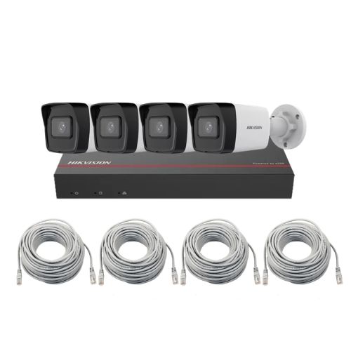 Sistem supraveghere IP Hikvision, 4 x camere IP 4 MP, IR 30m, PoE, 4 x cabluri, NVR, SSD 1 TB, Vizualizare imagini de pe mobil [1]