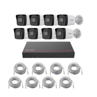 Sistem supraveghere IP Hikvision, 8 x camere IP 4 MP, IR 30m, PoE, 8 x cabluri, NVR, SSD 1 TB, Vizualizare imagini de pe mobil [1]