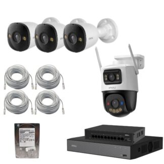 Kit supraveghere IMOU, 3x Camera 8MP, detectie AI, audio bidirectional, alarma sonora, microSD, 1x  Camera Wi-Fi exterior, 10MP (5MP + 5MP), lentila 3.6mm, cu rotire de pe mobil, slot Micro SD, IR 30 m, swich POE, NVR 10 canale, 4k, hard disk 1TB, 4X Patc [1]