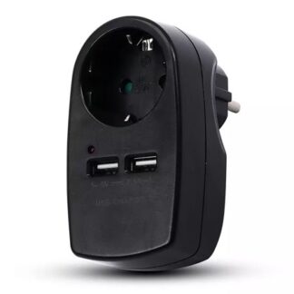 Adaptor priza V-TAC 16A 3680W cu protectie la supratensiune, 1 priza Schuko si 2 porturi USB 2.1A, negru, SKU-8796 [1]