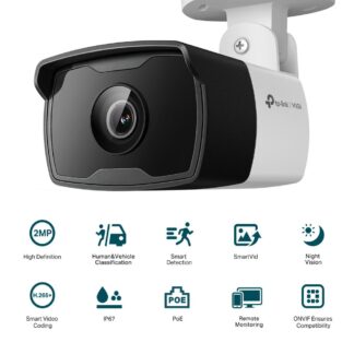 Camera IP Bullet TP-Link VIGI, 2MP Full HD, IR 30m, lentila fixa 2.8mm, PoE, H.265+, Smart Detection AI persoane si vehicule, IP67, VIGI C320I(2.8MM) [1]