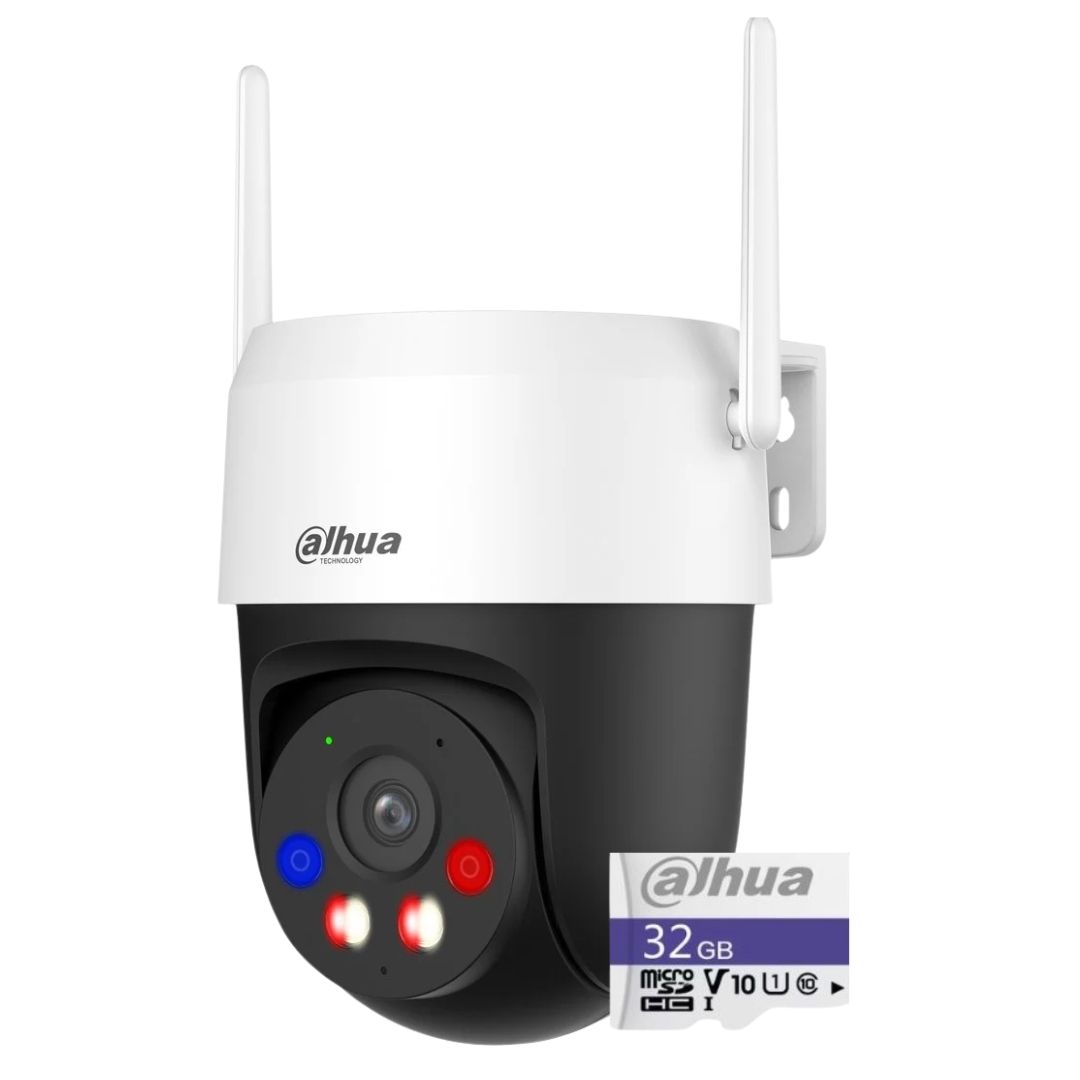 Camera IP wireless rotativa Dahua, Wi-Fi 6, 5MP, lentila 4mm, Iluminare duala, Alarma, Comunicare bidirectionala, slot microSD, IP66 - IPC-P5AS-PV + Card 32GB [1]