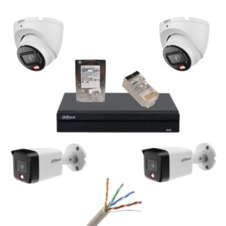 Kit supraveghere Dahua, 4 camere 8MP, IR 30m, lumina alba 30m, lentila 2.8mm, microfon, NVR Dahua 4 canale, Cablu utp CAT5E, Mufa retea UTP RJ45, Hard Disk 1TB [1]