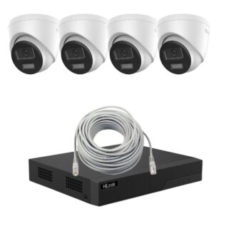 Kit supraveghere IP Hilook, lentila 2.8mm, PoE, Iluminare duala 30m, Microfon si difuzor, NVR  POE 4 canale, 4 porturi, Patchcord cablu UTP CAT5 [1]