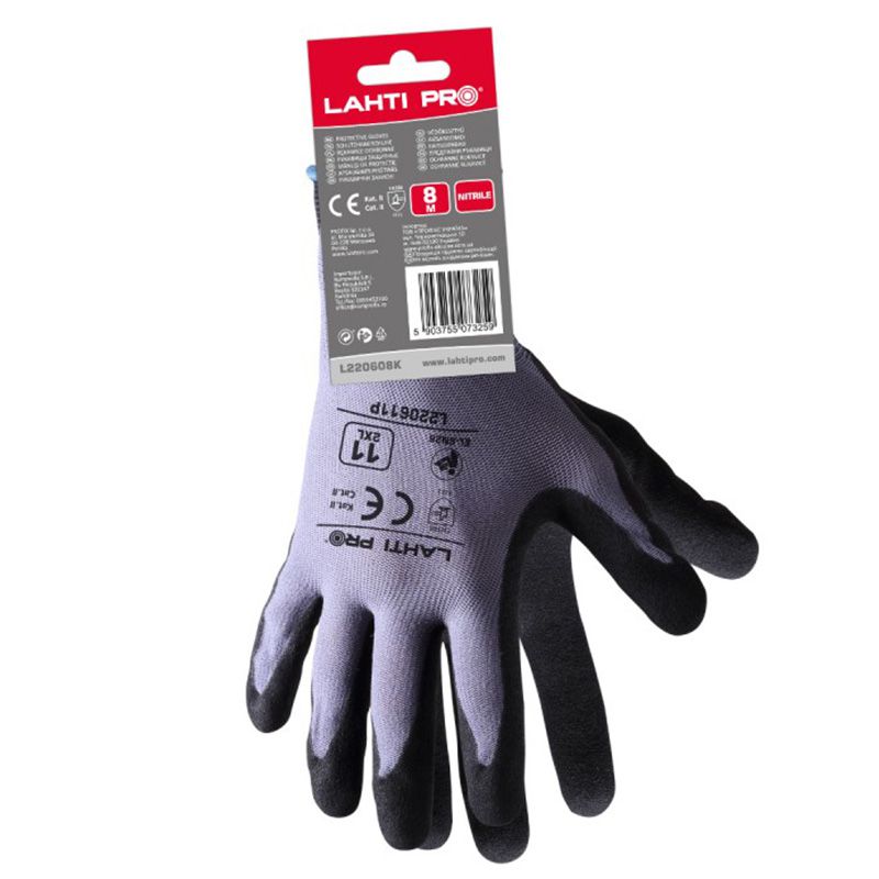 Manusi nitril Lahti PRO L220610K, marimea 10/XL, cu poliester-poliamida, palma acoperita cu nitril texturat - imagine 3