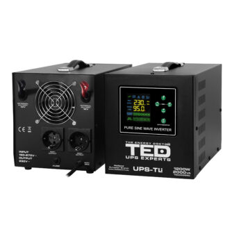 UPS cu runtime extins TED Electric, 2000VA, 1200W, sinusoidala pura, AVR, acumulator extern 12V LiFePO4 sau plumb-acid, 2 prize Schuko, TED006950 [1]