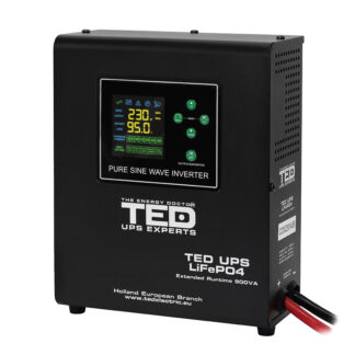 UPS cu runtime extins TED Electric, 900VA, 500W, sinusoidala pura, AVR, acumulator extern 12V LiFePO4 sau plumb-acid, montare pe perete, 2 prize Schuko, A0116704 [1]