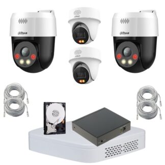 Kit supraveghere 2 camere rotative 5MP, alarma, microfon, difuzor, 2 camere IP, 2K, rotire si inclinare din aplicatie, NVR, Switch, cablu UTP, HDD [1]