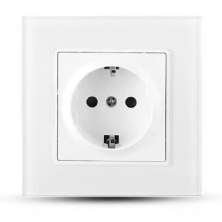 Priză simplă 16A, 250V, cu ramă din sticlă, albă
