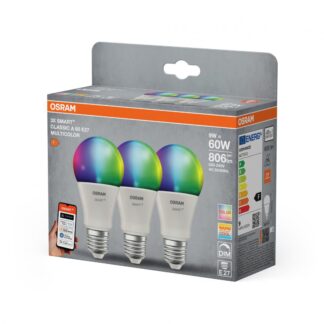 Set 3 becuri LED inteligente OSRAM SMART+ Matter, E27, 9W, 806 lm, RGBW, 2700-6500K, Wi-Fi [1]