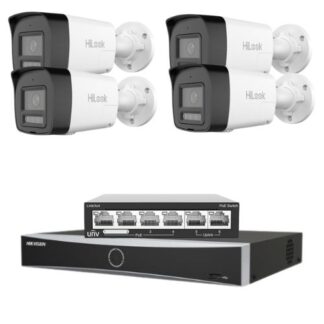 Sistem supraveghere pentru depozit cu 4 camere IP HiLook 8MP 4K, Dual Light 30m, audio bidirectional, NVR Hikvision 8 canale AcuSense 12MP, Switch cu 4 porturi PoE [1]