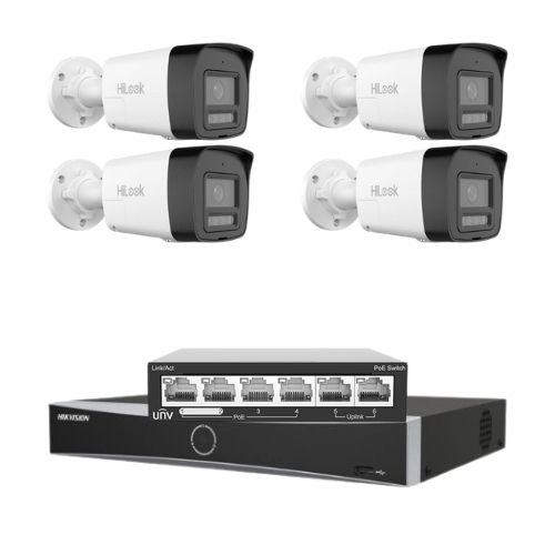 Sistem supraveghere IP 4K pentru casa, curte sau garaj cu 4 camere Smart Hybrid Light, audio bidirectional, NVR Hikvision 8 canale 12MP AcuSense, PoE [1]