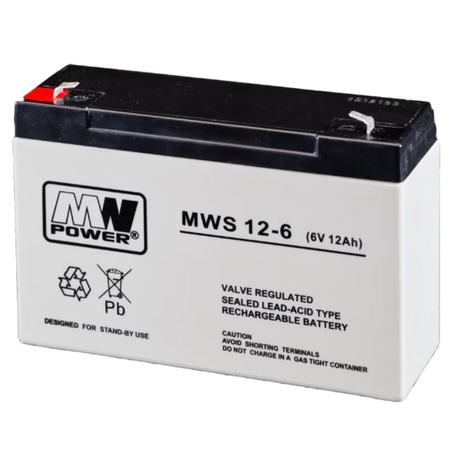 Acumulator stationar AGM VRLA MWS, 6V, 12Ah, pentru aplicatii stationare si sisteme de alimentare de rezerva, BAT6V12