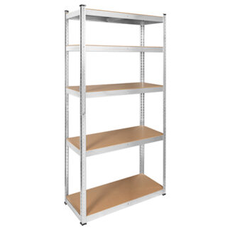 Raft metalic depozitare REBEL, 5 polite MDF reglabile, sarcina totala 500kg, 100kg/polita, profile galvanizate 0.5mm, montaj fara suruburi, separabil in 2 rafturi, 180x90x40cm, argintiu, RB-1256 [1]