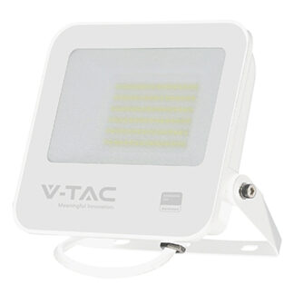 Reflector LED V-TAC, 50W, 6500K alb rece, 4270lm, cip Samsung SMD, unghi iluminare 115, cablu alimentare 1m, carcasa aluminiu alba, sticla gri mata, IP65, 183.5x34x169mm, VT-44055 [1]